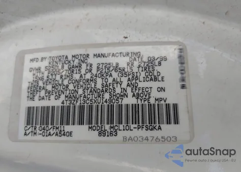 1999 Toyota Sienna Le/Xle from USA, damaged, VIN 4T3ZF13C5XU149057